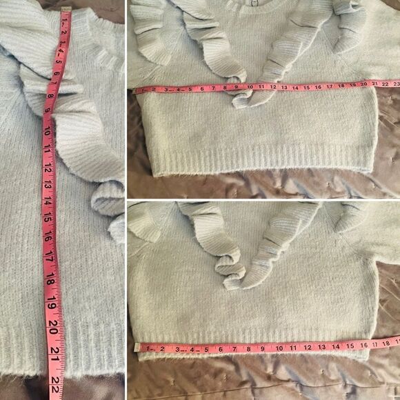 LOST + WANDER Stay Humble Sweater Exaggerated Ruffle Baby Blue M / L NWT - Picture 13 of 13